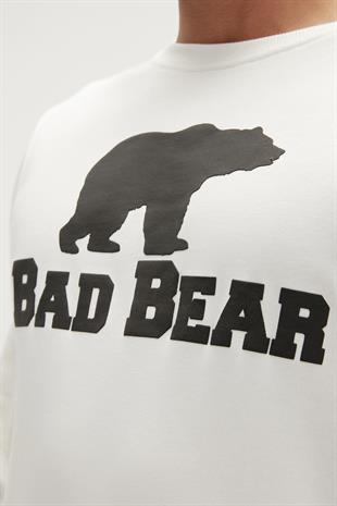 Bad Bear Crewneck Off-White Beyaz Baskılı Erkek Sweatshirt