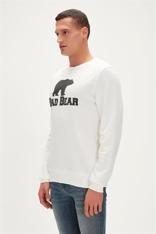 Bad Bear Crewneck Off-White Beyaz Baskılı Erkek Sweatshirt