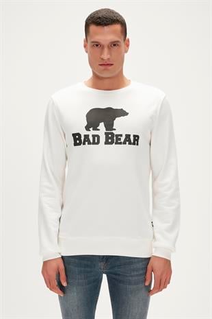 Bad Bear Crewneck Off-White Beyaz Baskılı Erkek Sweatshirt