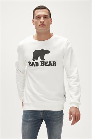 Bad Bear Crewneck Off-White Beyaz Baskılı Erkek Sweatshirt