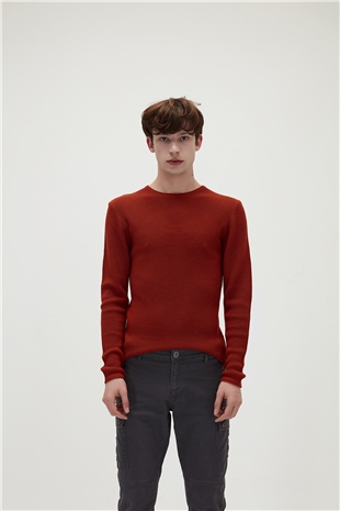 Dapple Knit Brick Red Mens Sweater