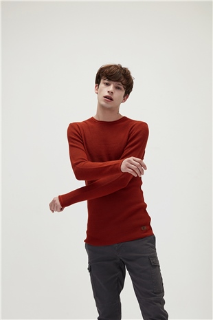Dapple Knit Brick Red Mens Sweater