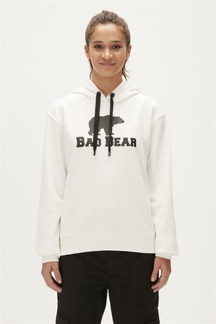 Logo Hoodie Off-White Beyaz Baskılı Kapüşonlu Kadın Sweatshirt