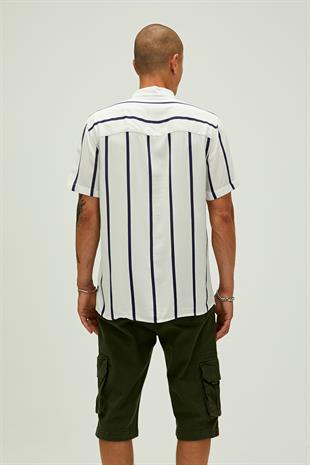 Sergio Shirt Off-White Beyaz Kısa Kollu Çizgili Erkek Gömlek