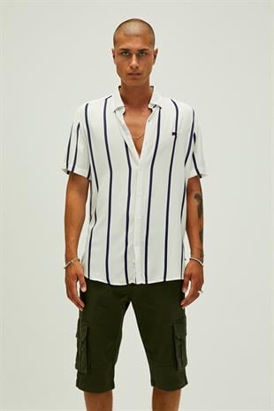 Sergio Shirt Off-White Beyaz Kısa Kollu Çizgili Erkek Gömlek