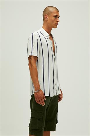 Sergio Shirt Off-White Beyaz Kısa Kollu Çizgili Erkek Gömlek
