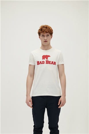 Bear Tee T-Shirt Off White Beyaz/Kırmızı Baskılı Erkek Tişört