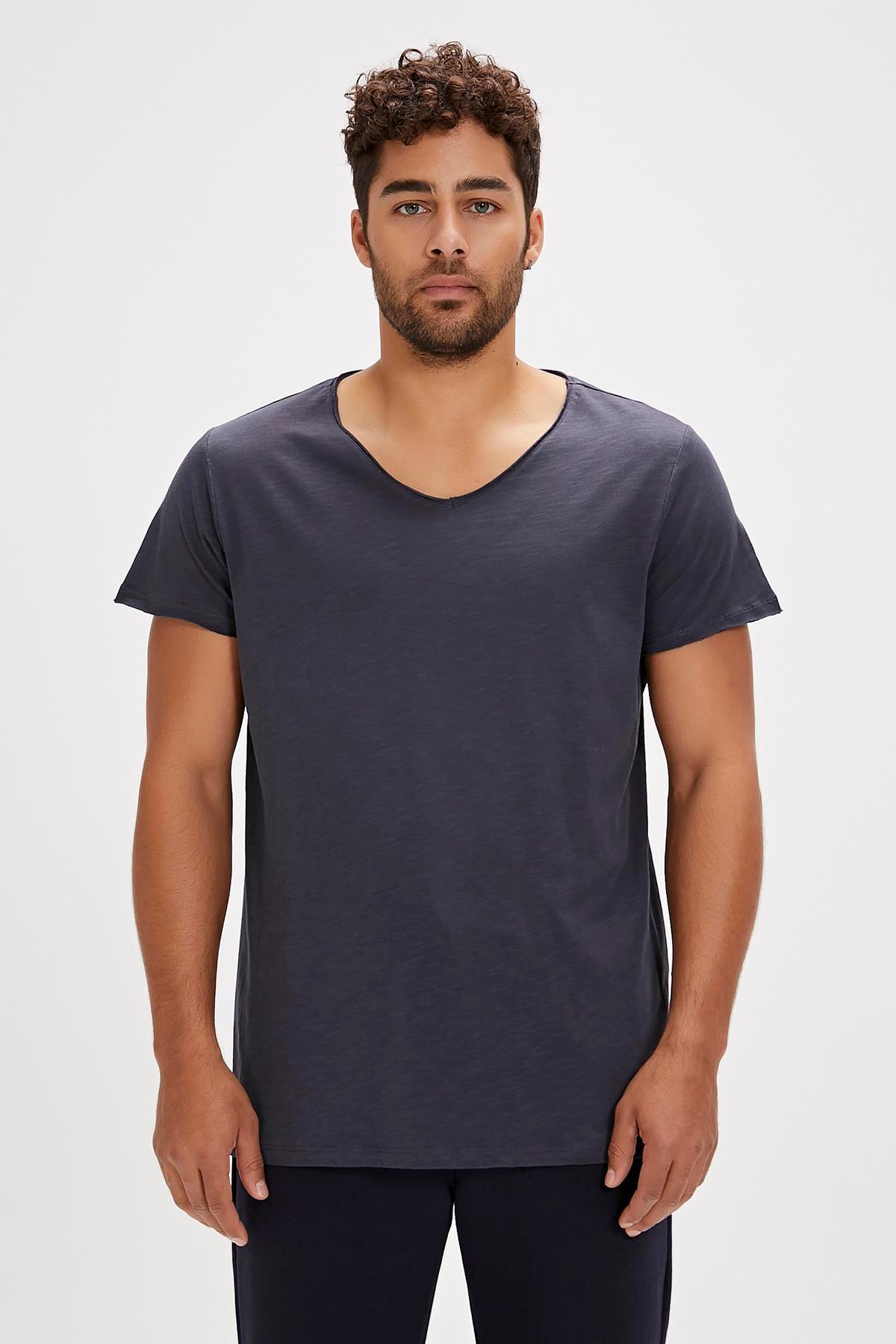 Bad Bear V-Neck T-Shirt Antrasit Basic Erkek Tişört