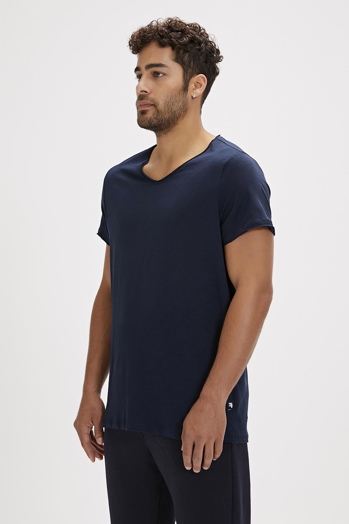 Bad Bear V-Neck T-Shirt Lacivert Basic Erkek Tişört