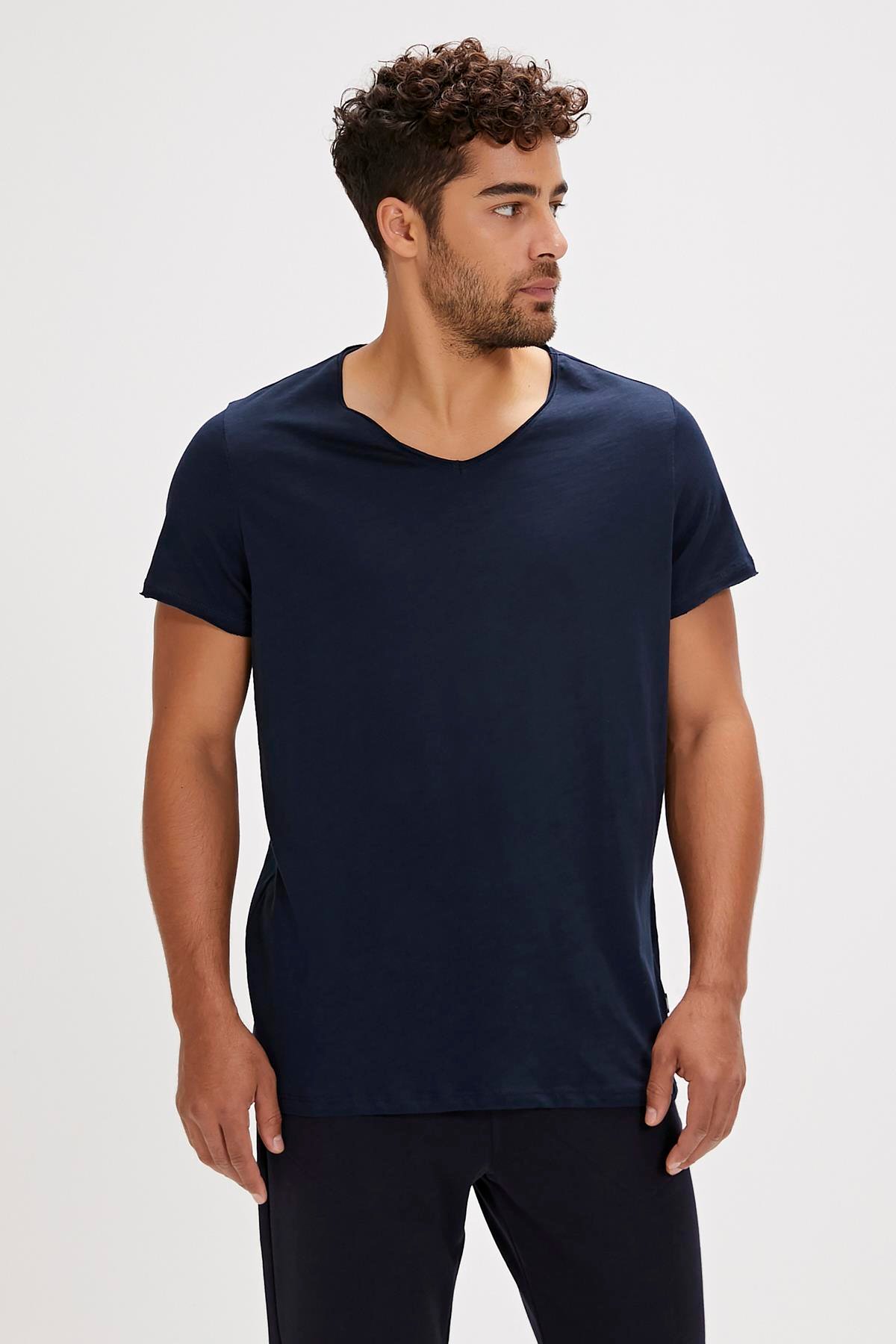 Bad Bear V-Neck T-Shirt Lacivert Basic Erkek Tişört