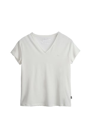 Violet V-Neck T-Shirt Off-White Beyaz Basic Kadın Tişört