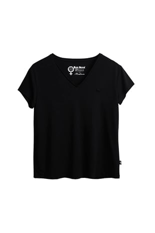 Violet V-Neck T-Shirt Siyah Basic Kadın Tişört