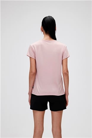 Violet V-Neck T-Shirt Pudra Pembe Basic Kadın Tişört