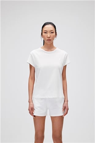 Violet O-Neck T-Shirt Off-White Beyaz Basic Kadın Tişört