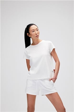 Violet O-Neck T-Shirt Off-White Beyaz Basic Kadın Tişört