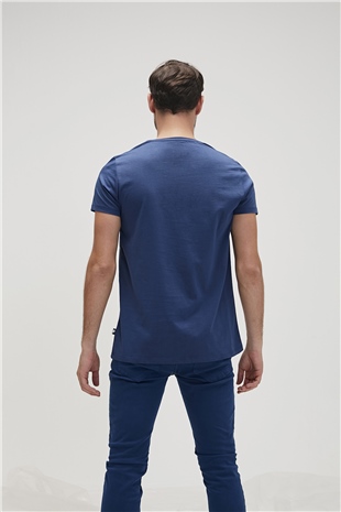 Bear Tee T-Shirt Indigo Mavi Logo Baskılı Erkek Tişört 