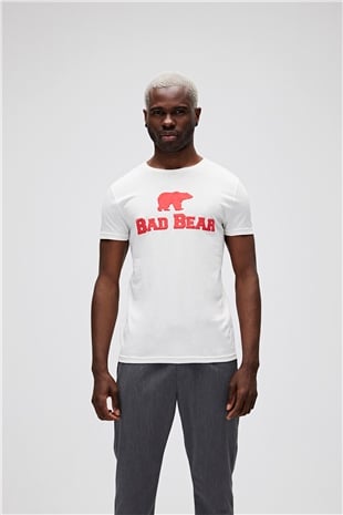 Bear Tee T-Shirt Off White Beyaz/Kırmızı Baskılı Erkek Tişört