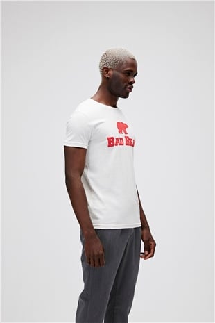Bear Tee T-Shirt Off White Beyaz/Kırmızı Baskılı Erkek Tişört