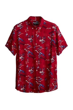 Hector Shirt Kırmızı Kısa Kollu Baskılı Erkek Gömlek