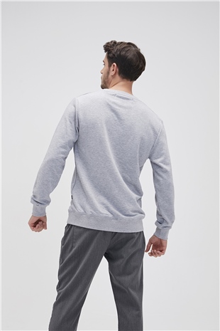 Bad Bear Crewneck Gri Melanj Baskılı Erkek Sweatshirt