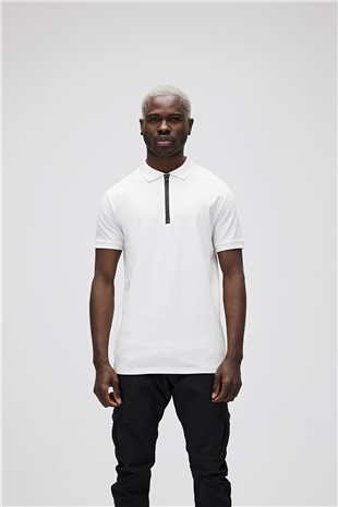 Cord Off-White Beyaz Polo Yaka Fermuarlı Erkek T-Shirt