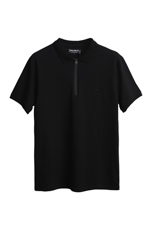 Cord Siyah Polo Yaka Fermuarlı Erkek T-Shirt