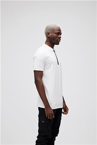 Cord Off-White Beyaz Polo Yaka Fermuarlı Erkek T-Shirt