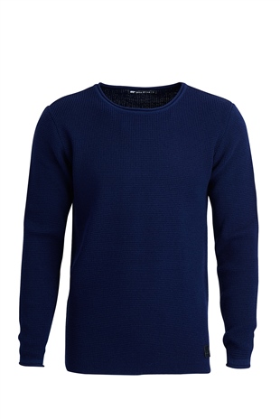 Dapple Knit Lacivert Bisiklet Yaka Erkek Triko Kazak