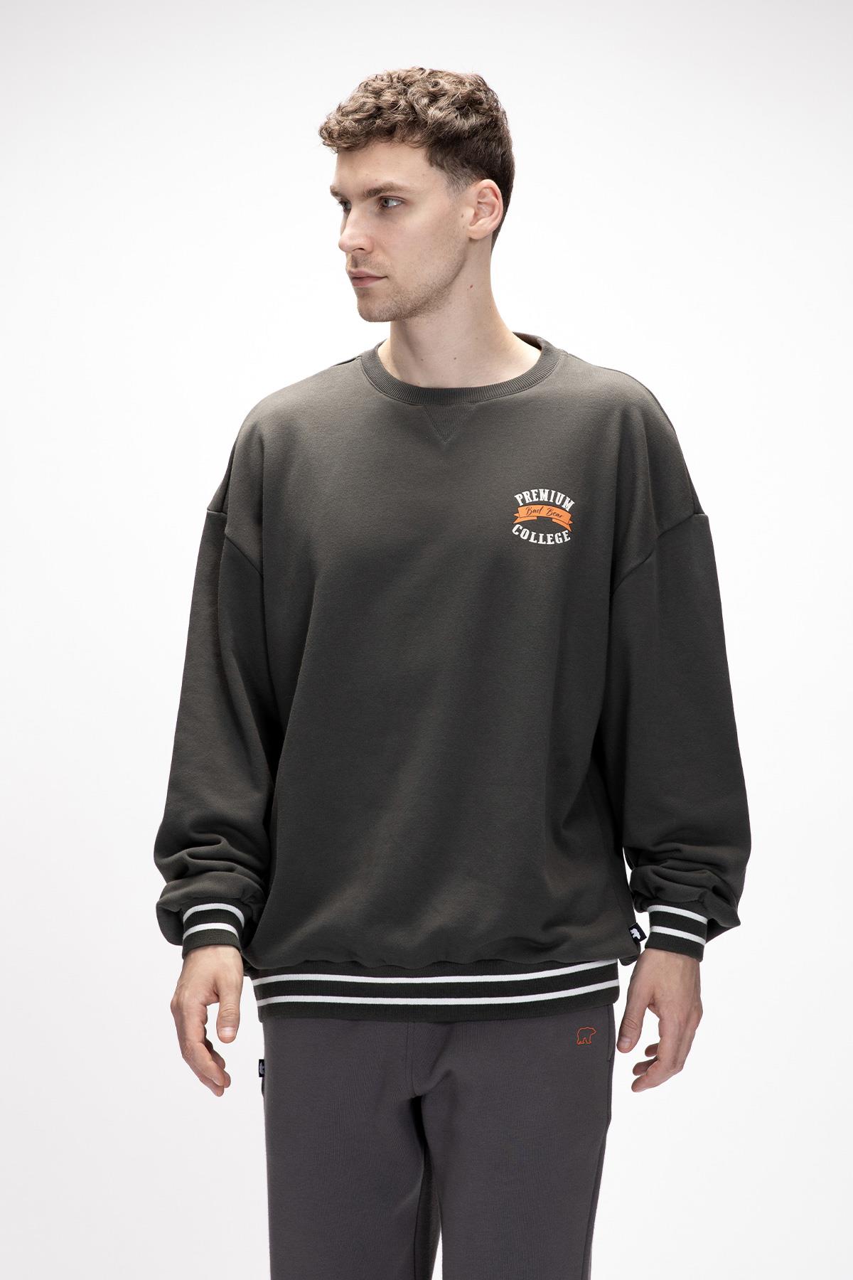 Vecna Füme Yeşil Baskılı Oversize Erkek Baskılı Sweatshirt