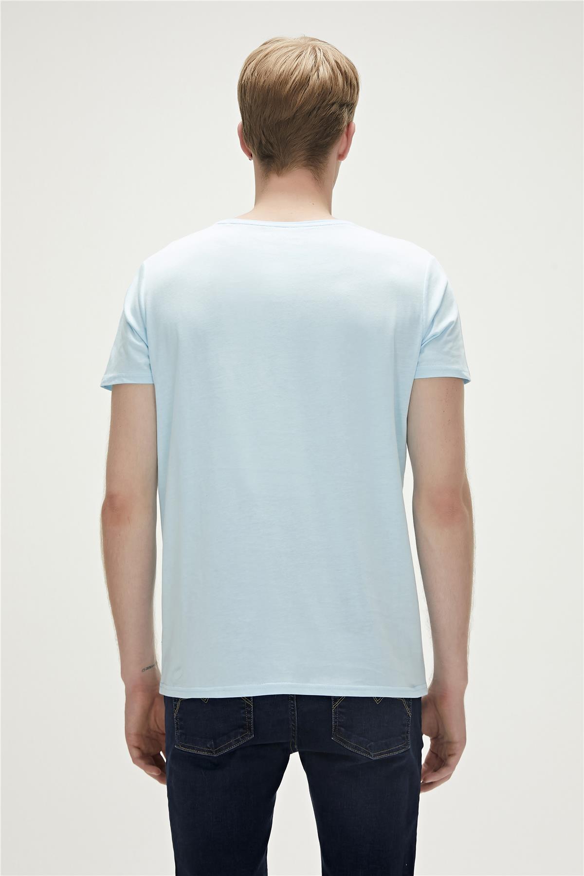 Bear Tee T-Shirt Gök Mavi Logo Baskılı Erkek Tişört 