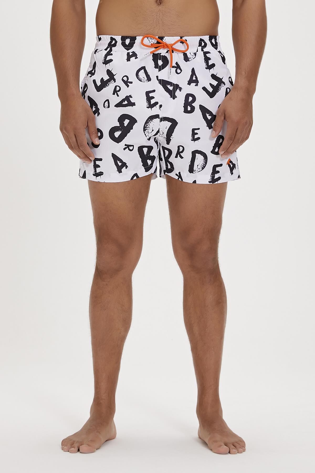 Bling Beyaz Baskılı Erkek Deniz Şortu