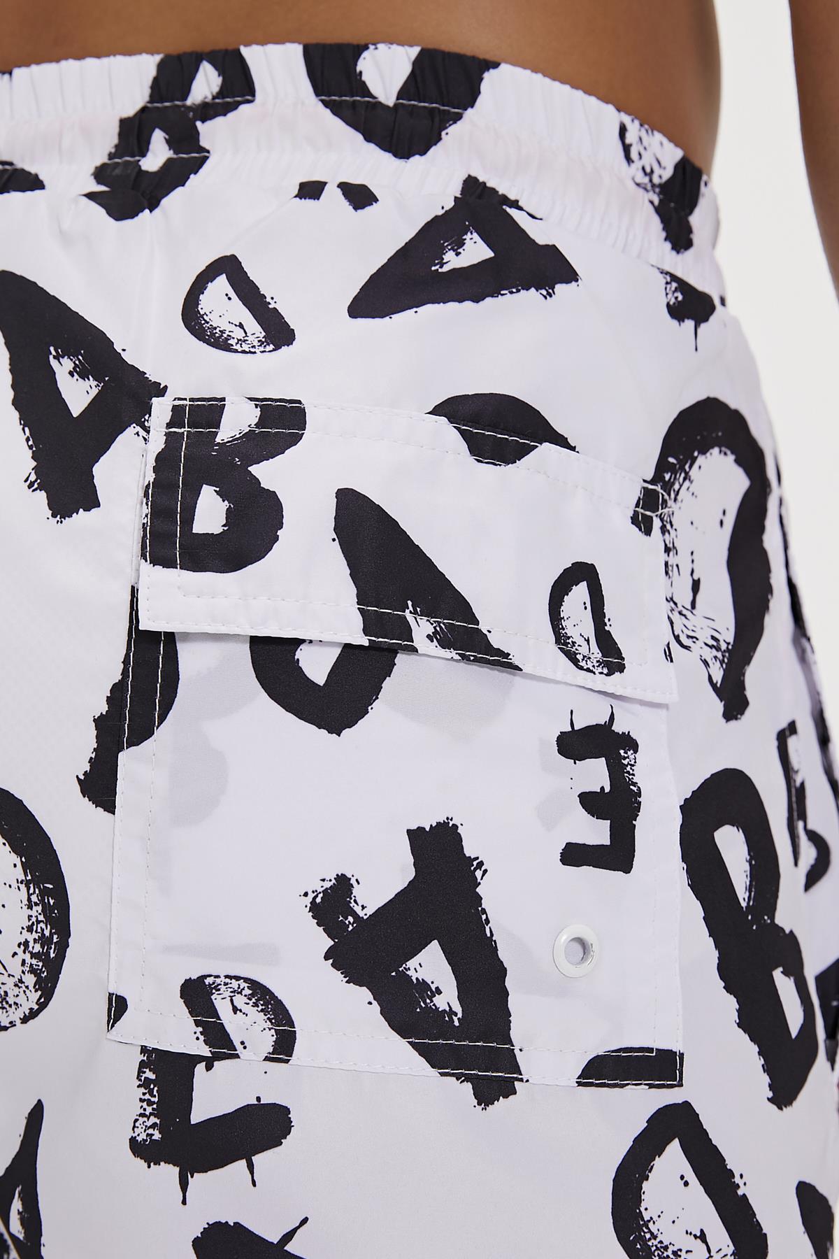 Bling Beyaz Baskılı Erkek Deniz Şortu