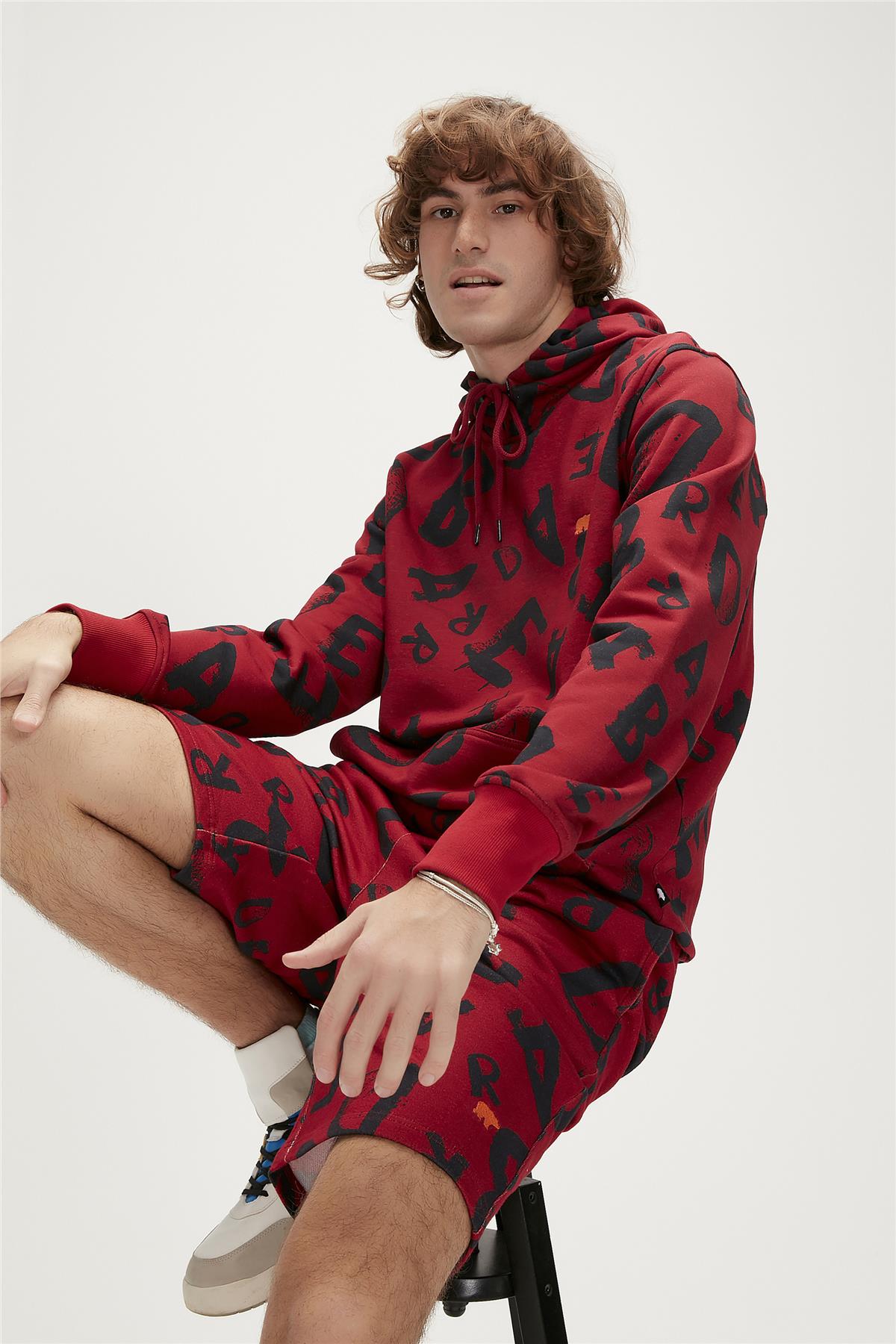 Bling Hoodie Maroon Bordo  Kapüşonlu Erkek Sweatshirt