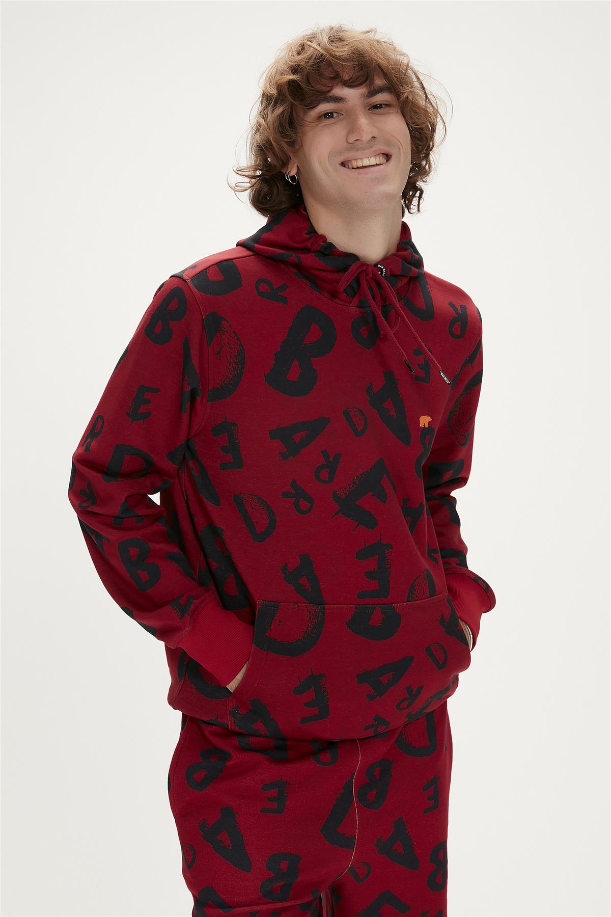 Bling Hoodie Maroon Bordo  Kapüşonlu Erkek Sweatshirt