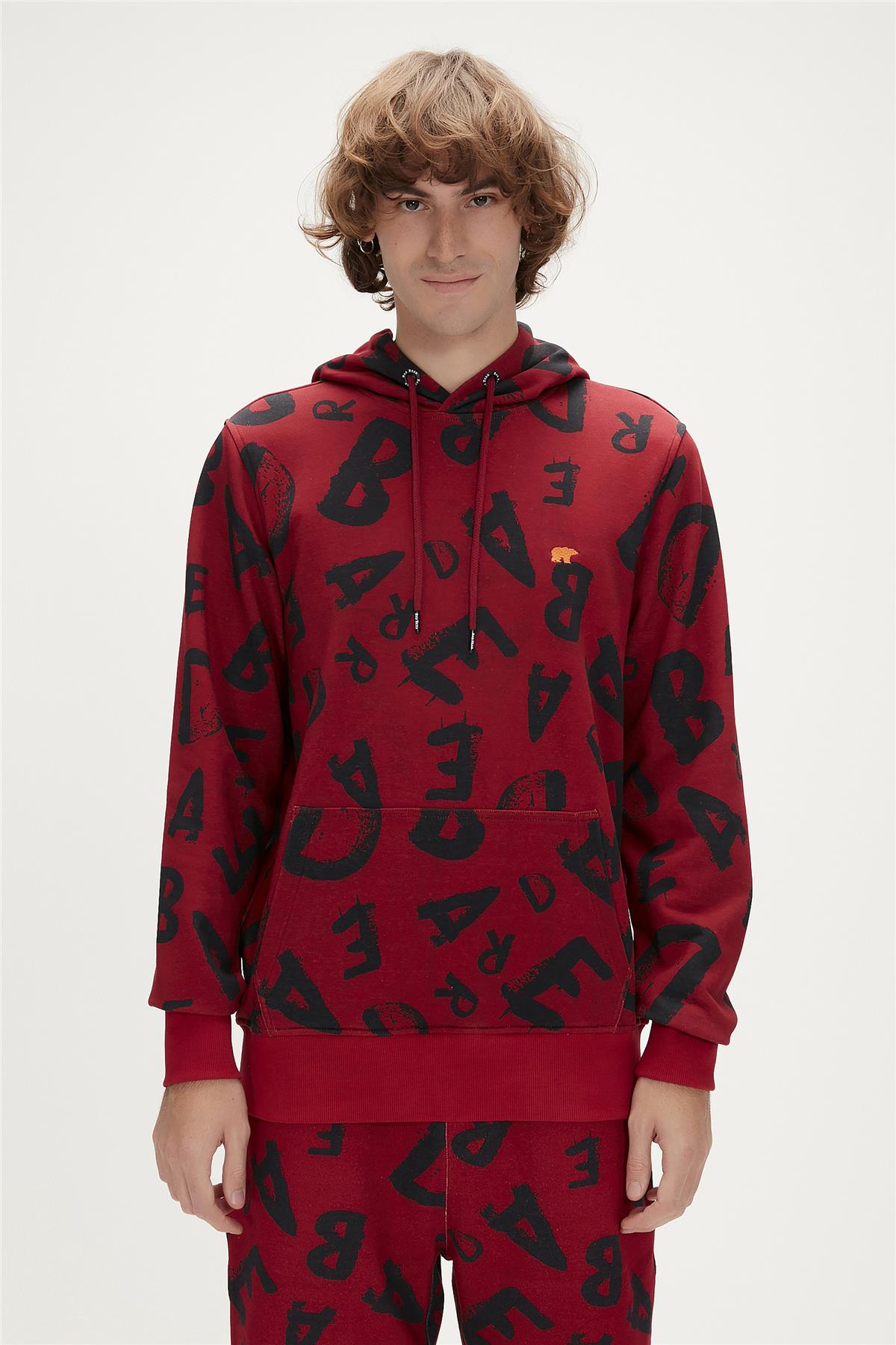 Bling Hoodie Maroon Bordo  Kapüşonlu Erkek Sweatshirt