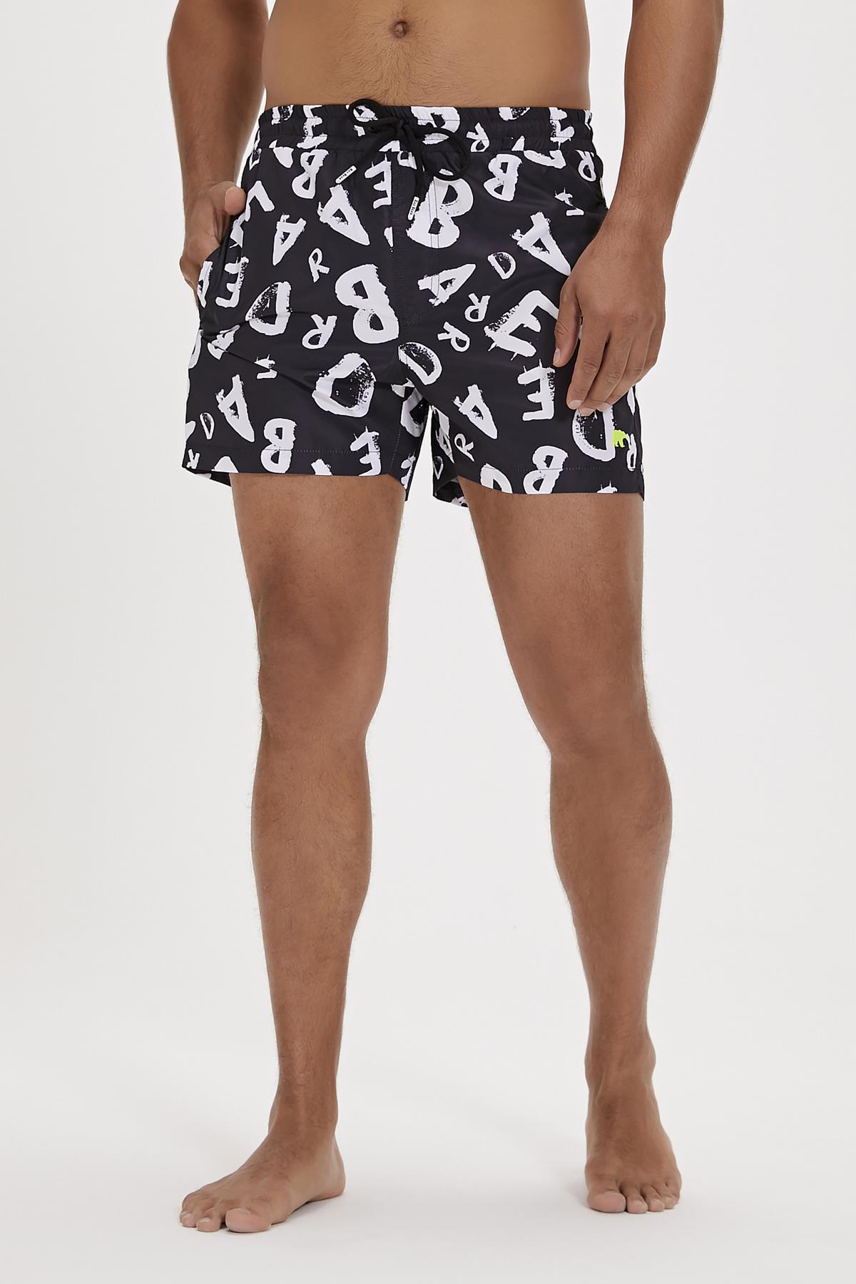 Bling Siyah Baskılı Erkek Deniz Şortu