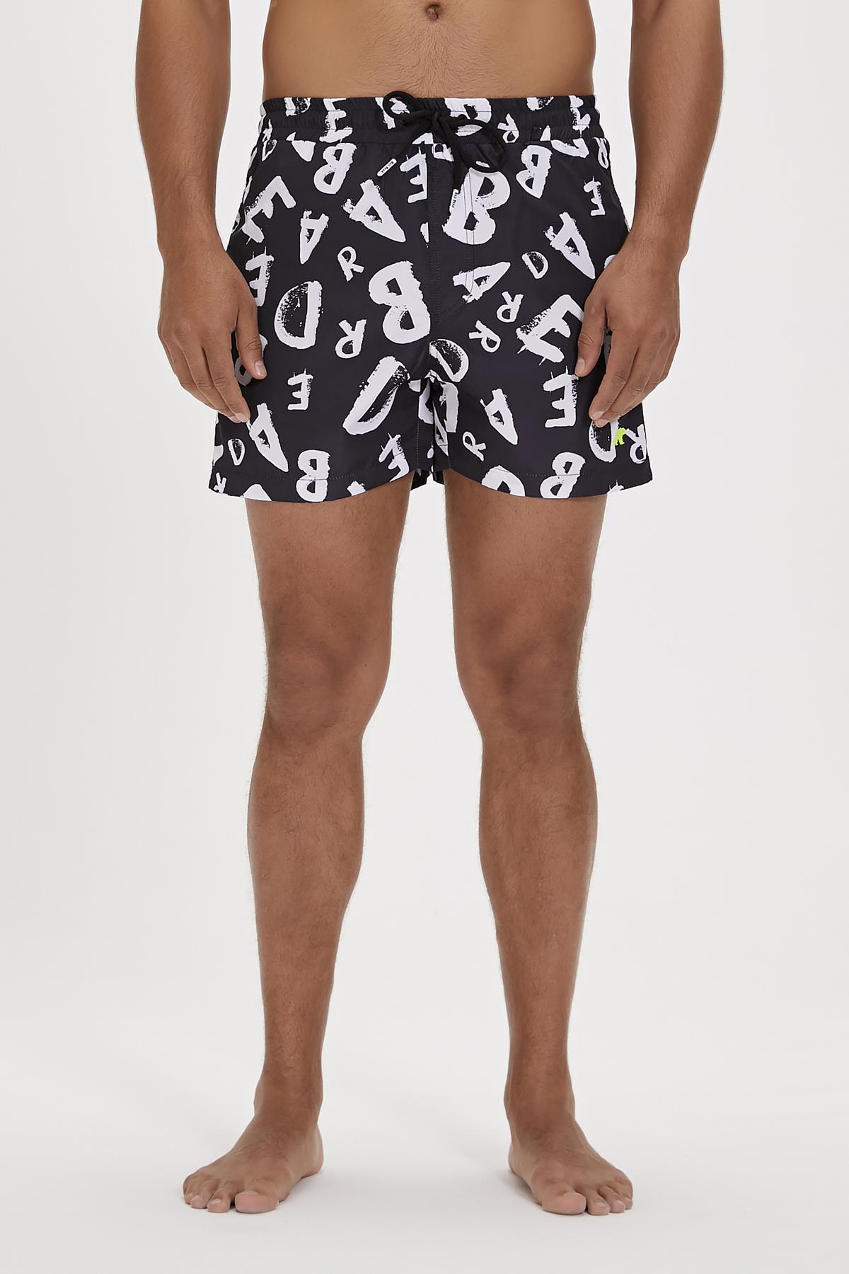 Bling Siyah Baskılı Erkek Deniz Şortu