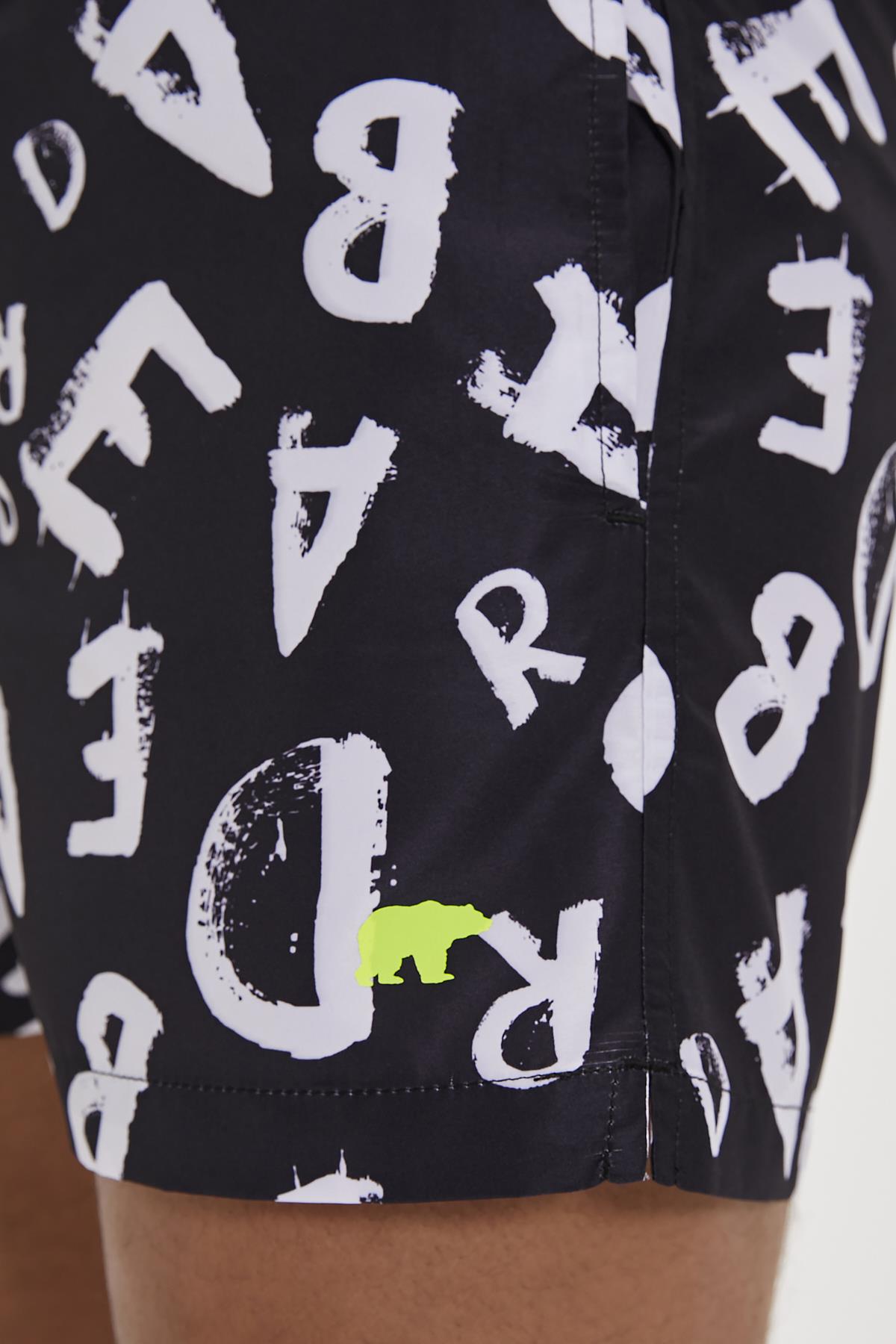 Bling Siyah Baskılı Erkek Deniz Şortu