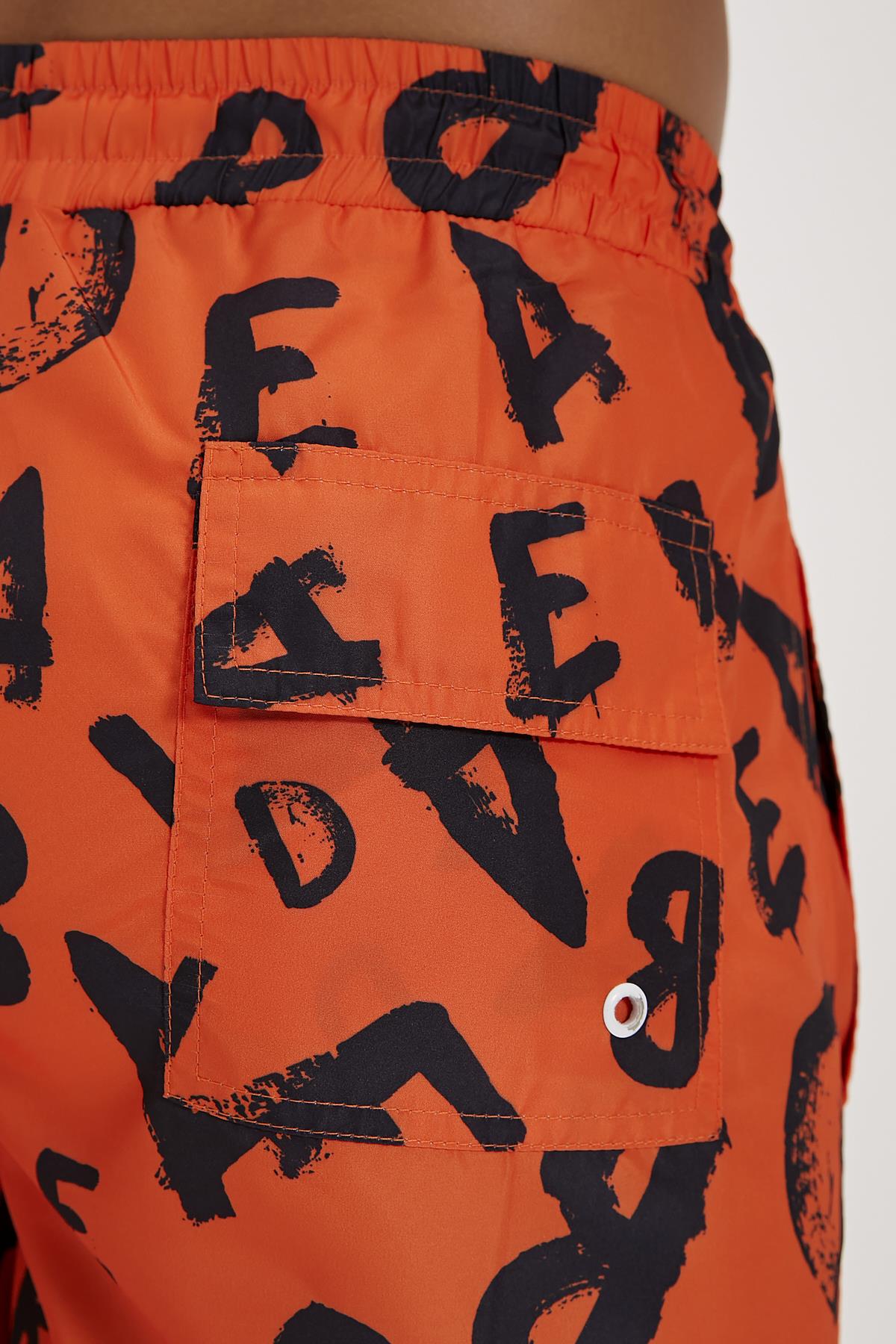 Bling Turuncu Baskılı Erkek Deniz Şortu