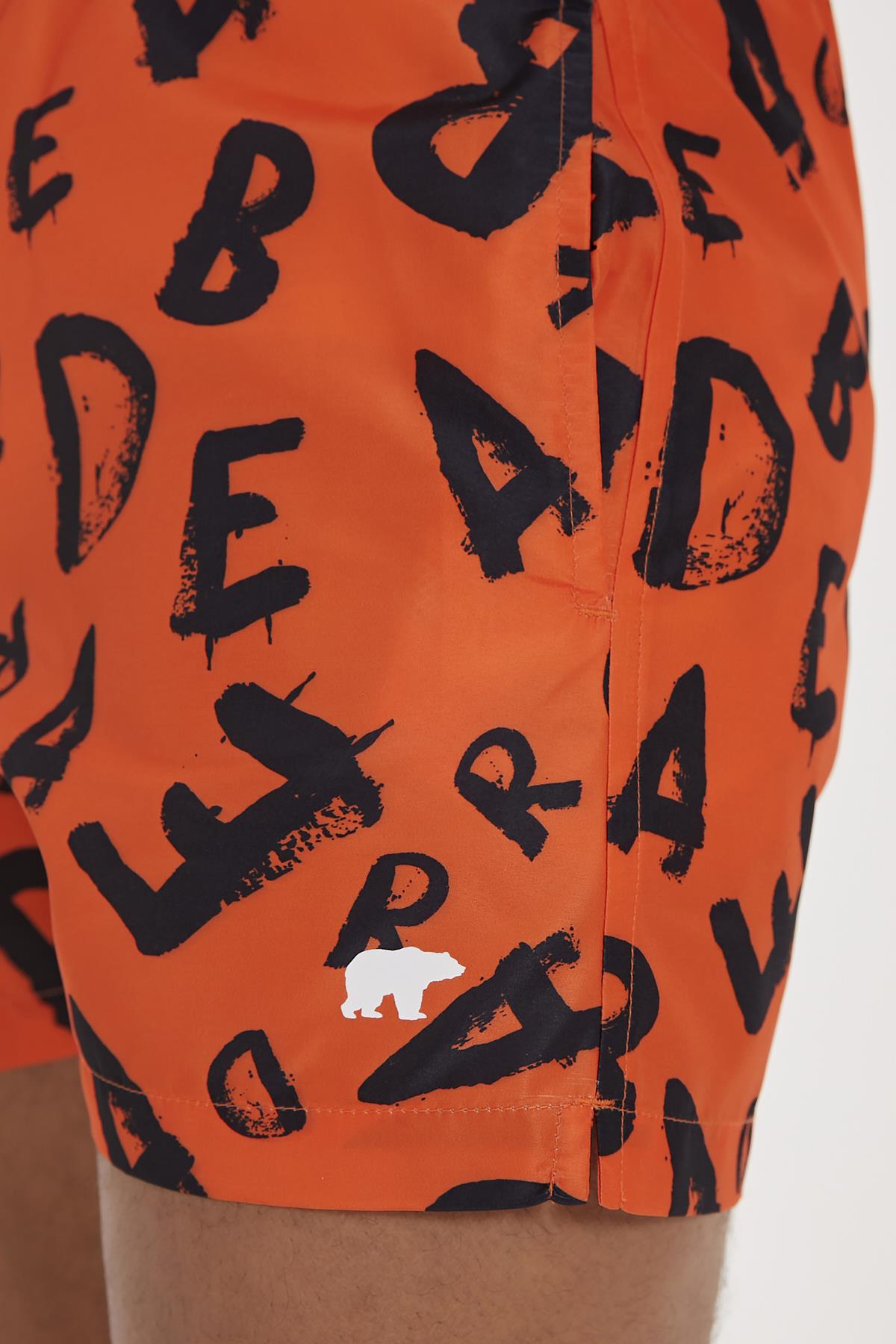 Bling Turuncu Baskılı Erkek Deniz Şortu