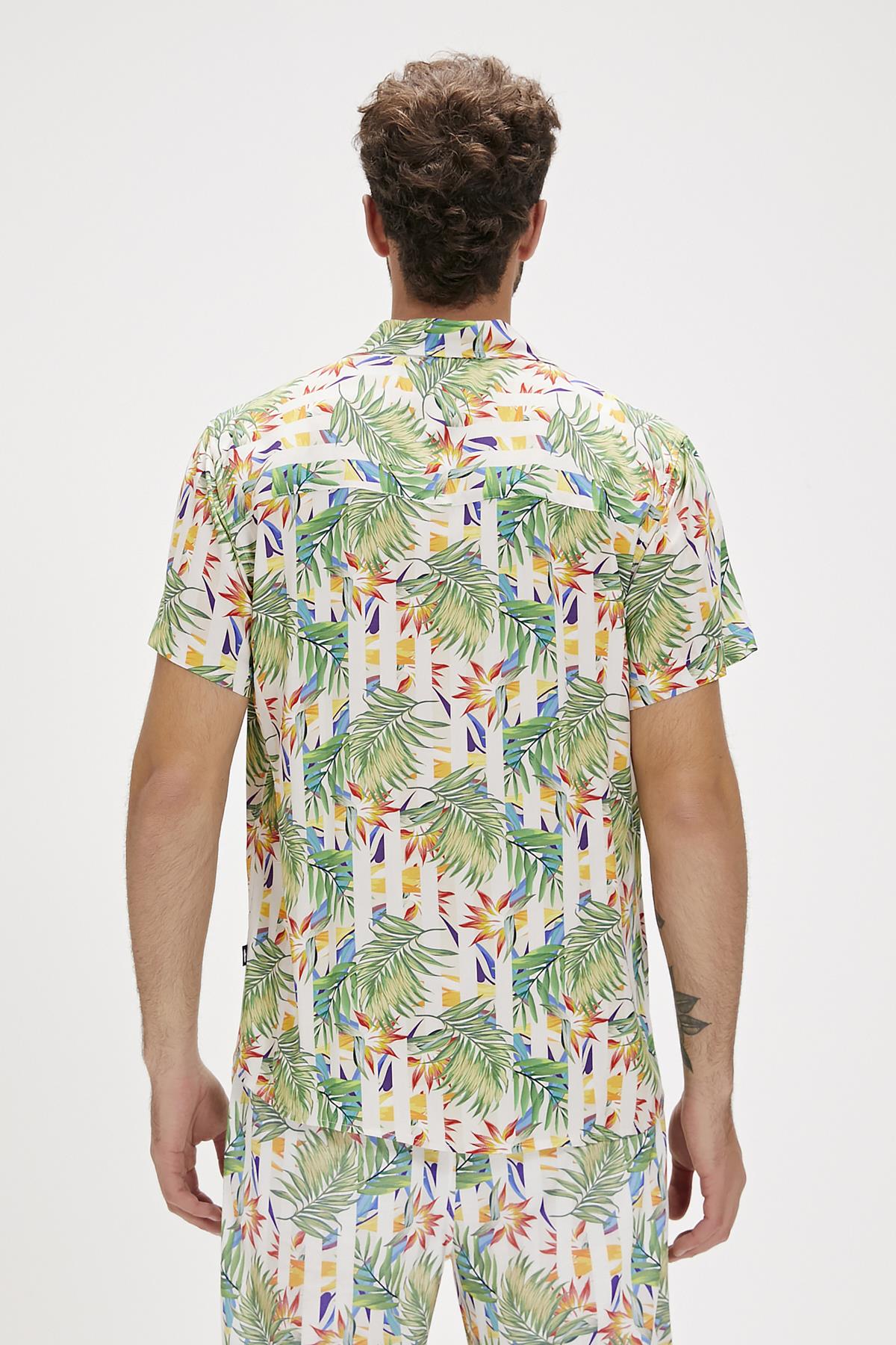 Bloom Beyaz Baskılı Erkek Gömlek