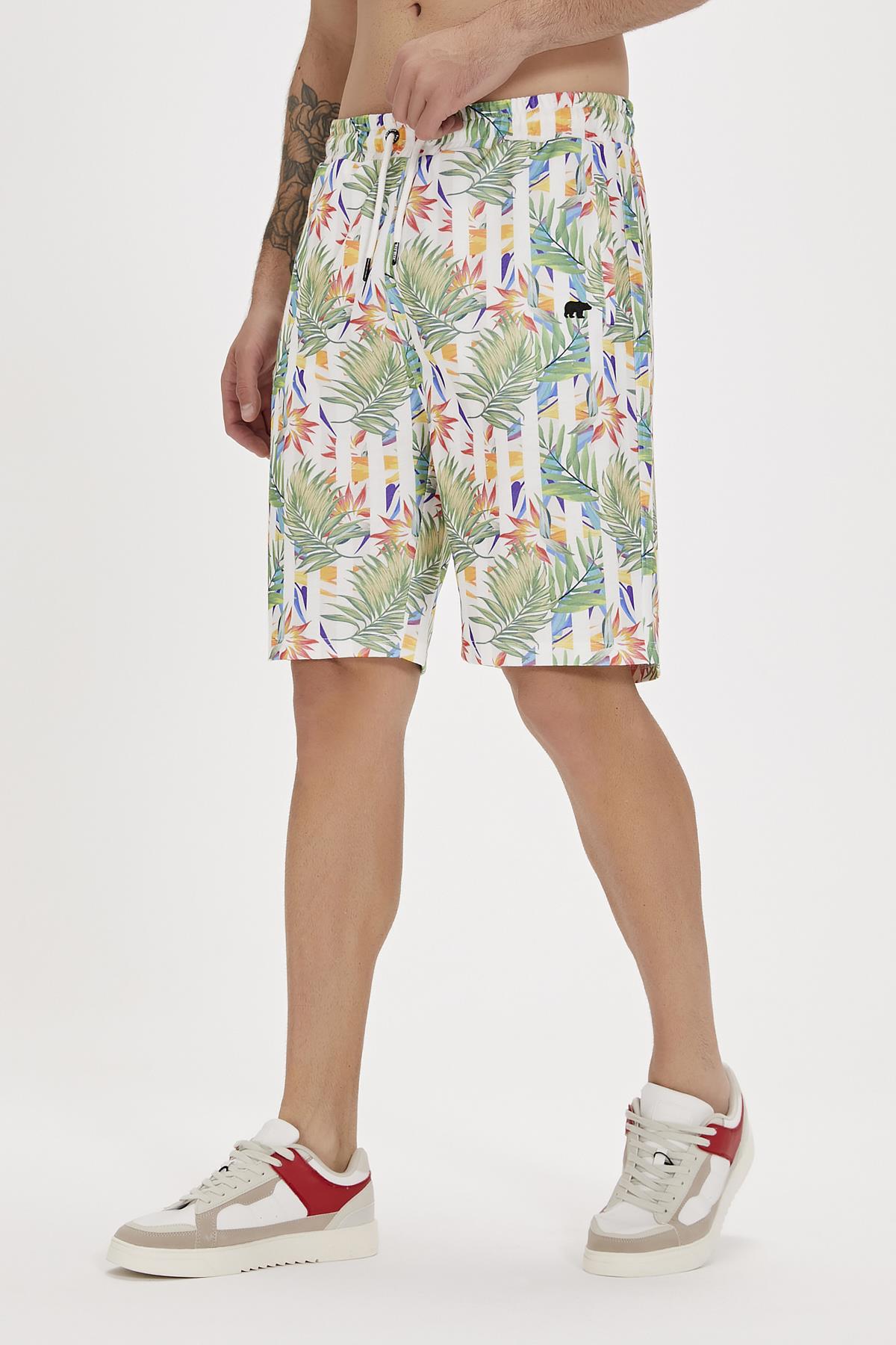 Bloom Beyaz Baskılı Erkek Şort