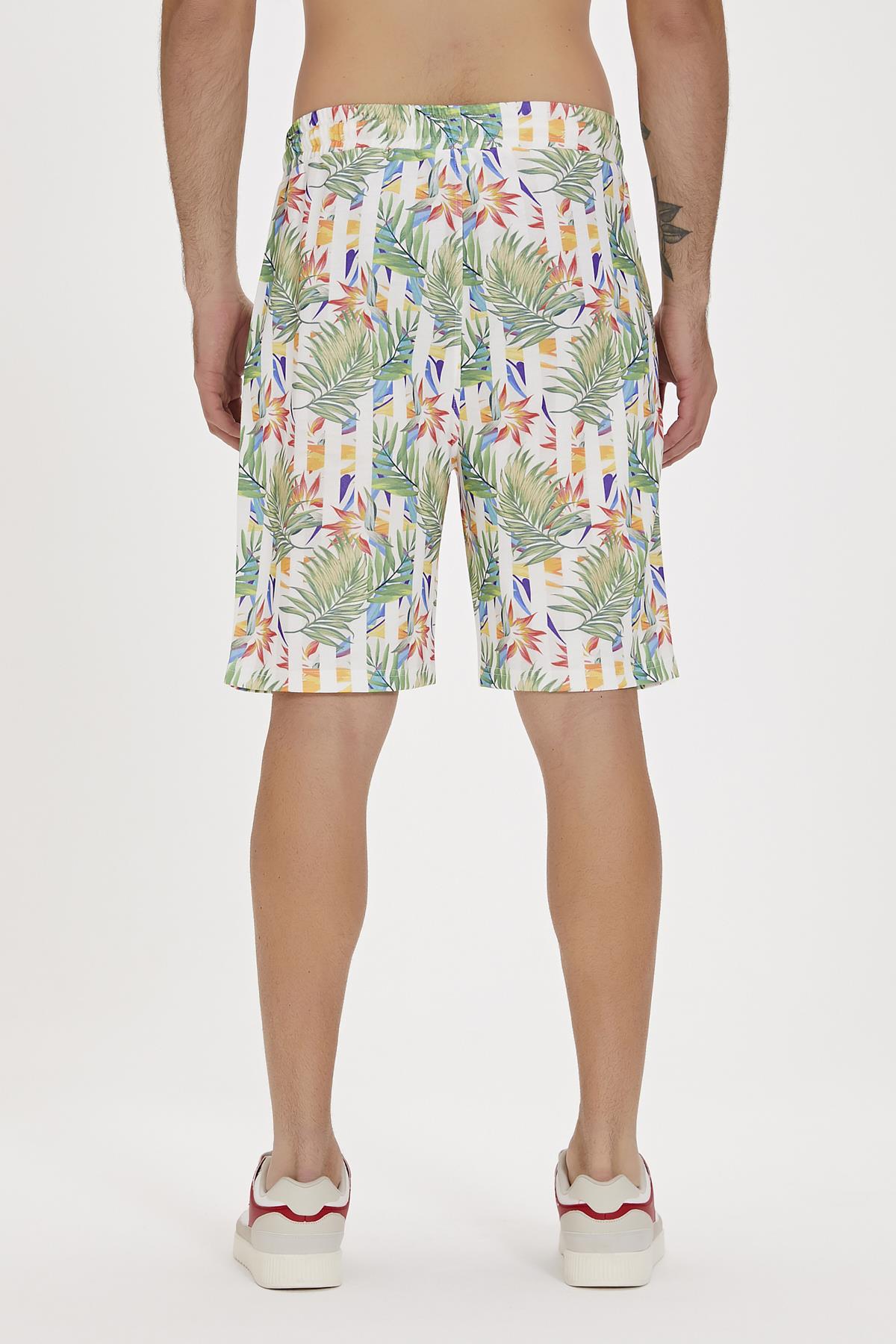 Bloom Beyaz Baskılı Erkek Şort