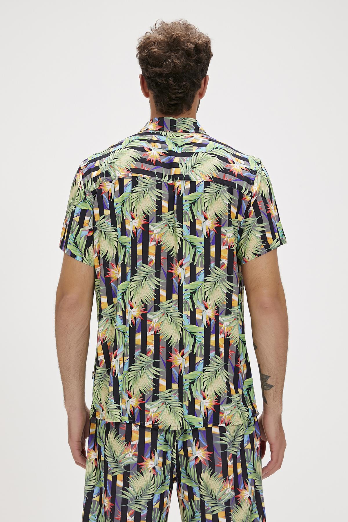 Bloom Siyah Baskılı Erkek Gömlek