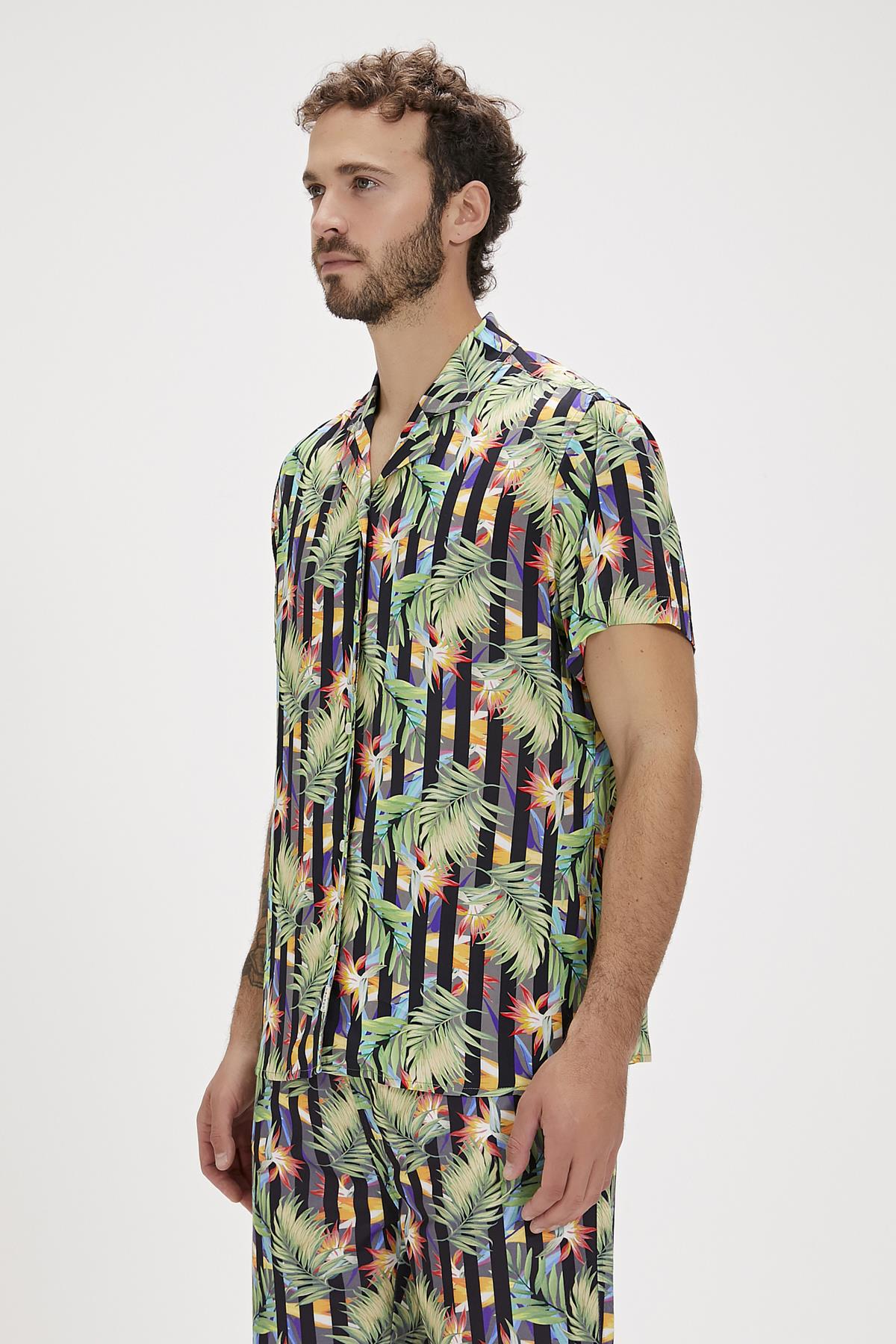 Bloom Siyah Baskılı Erkek Gömlek