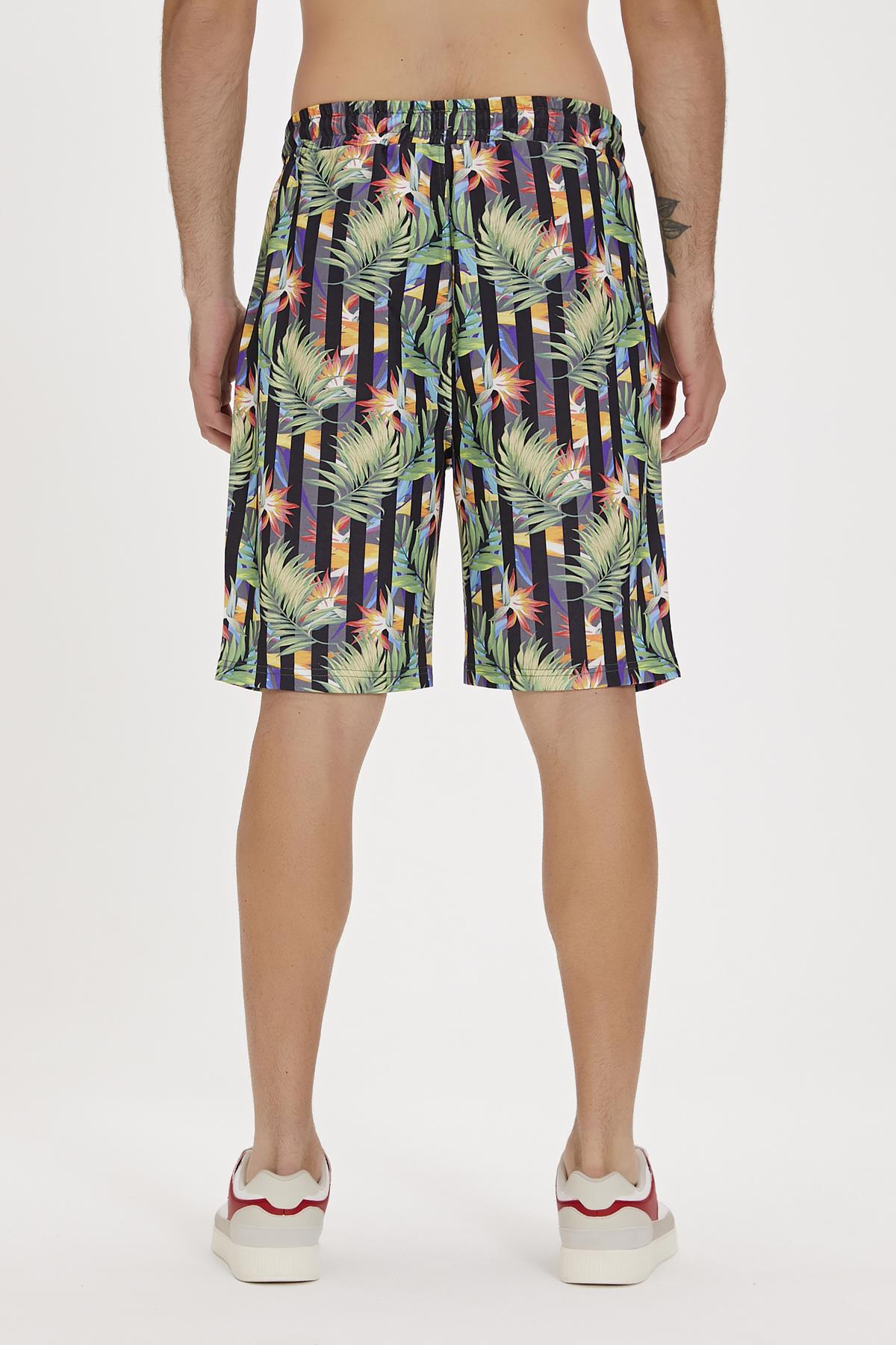 Bloom Siyah Baskılı Erkek Şort