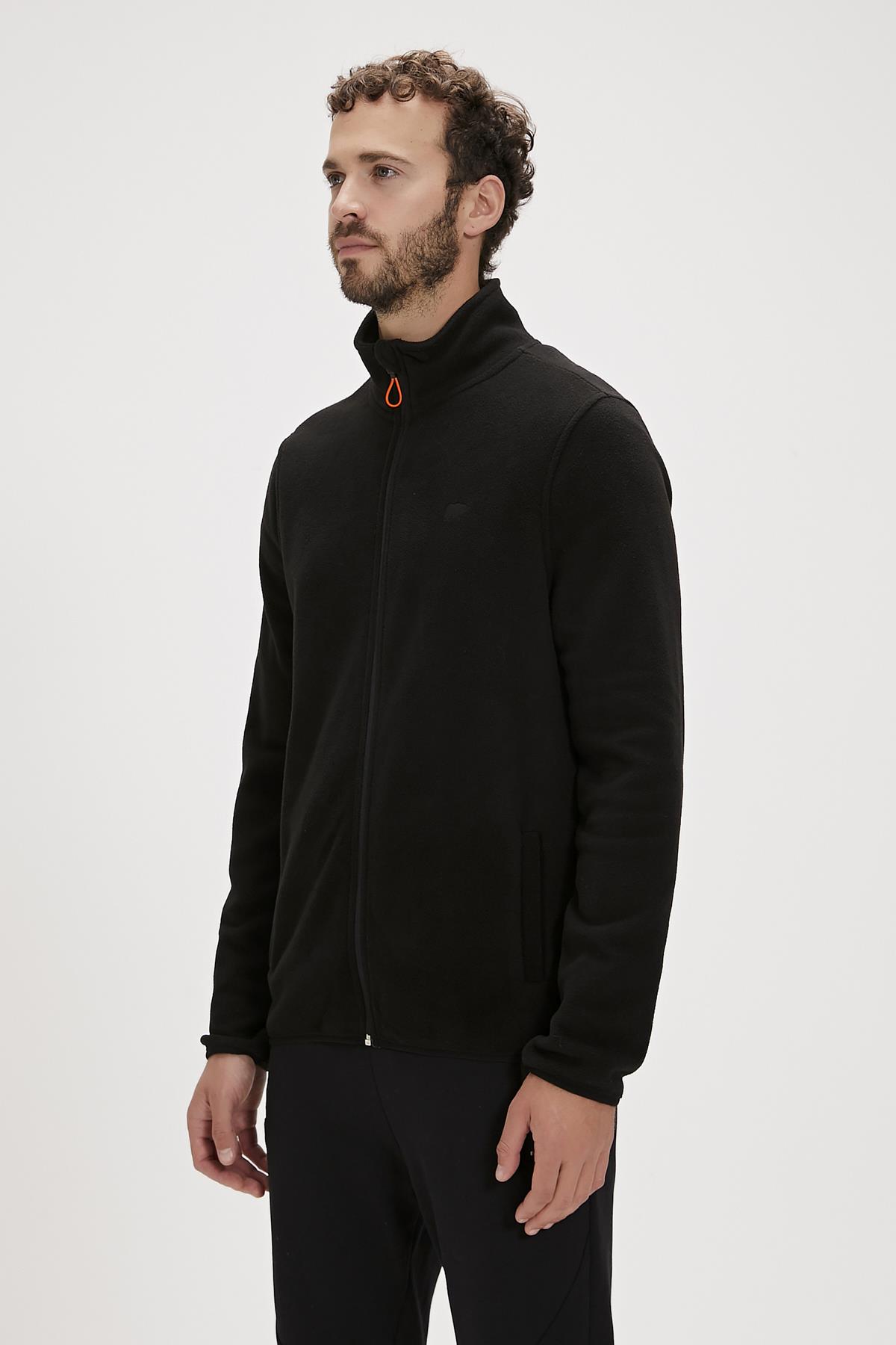 Bowie Full-Zip Siyah Fermuarlı Erkek Polar Sweatshirt