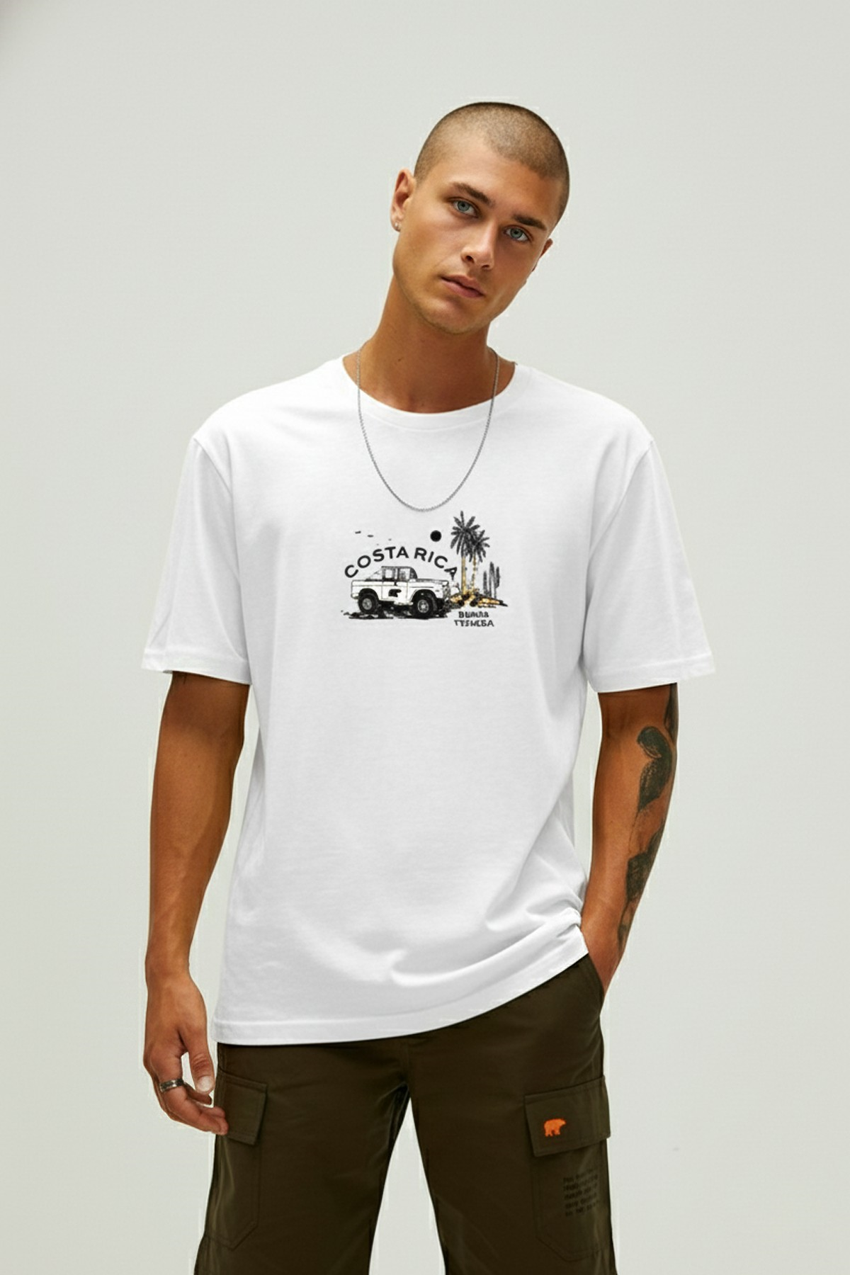 Costarıca Beyaz Erkek Baskılı Tişört