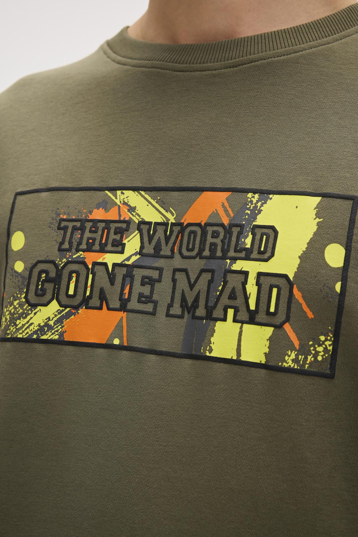 Caen Haki Erkek Baskılı Sweatshirt