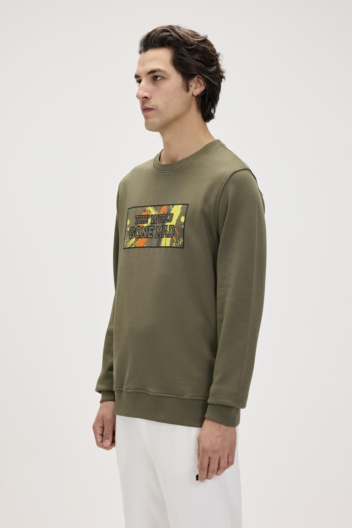 Caen Haki Erkek Baskılı Sweatshirt
